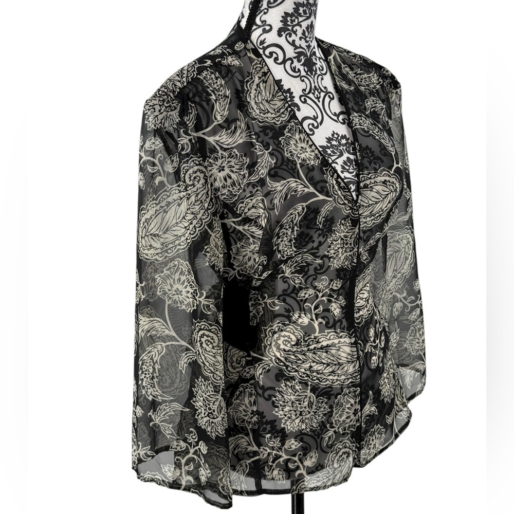 Cato Black Sheer Floral Tie Waist Chiffon Blouse Top Size L - Picture 4 of 11
